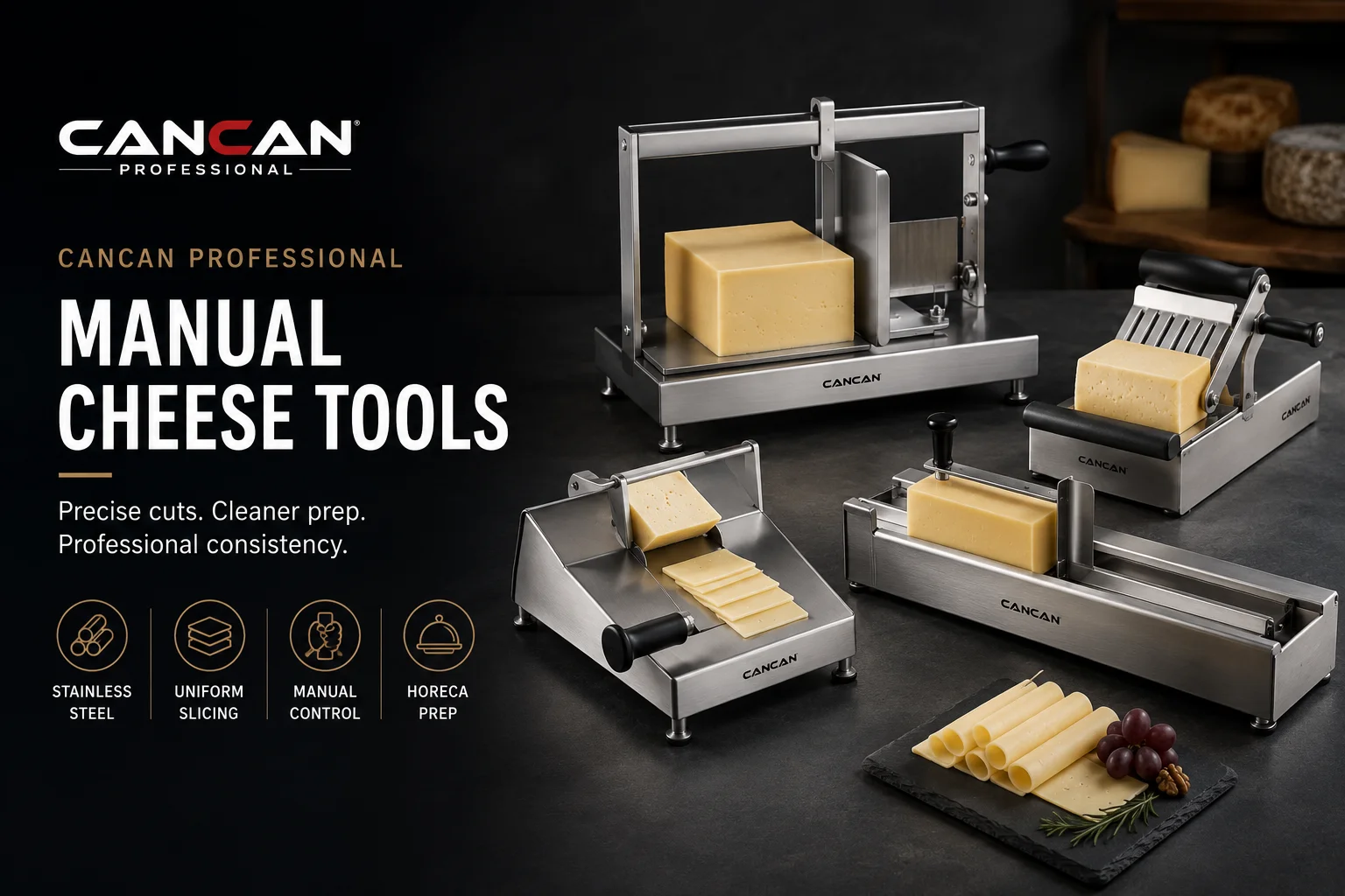 CanCan Professional manual cheese slicers and block cheese preparation tools