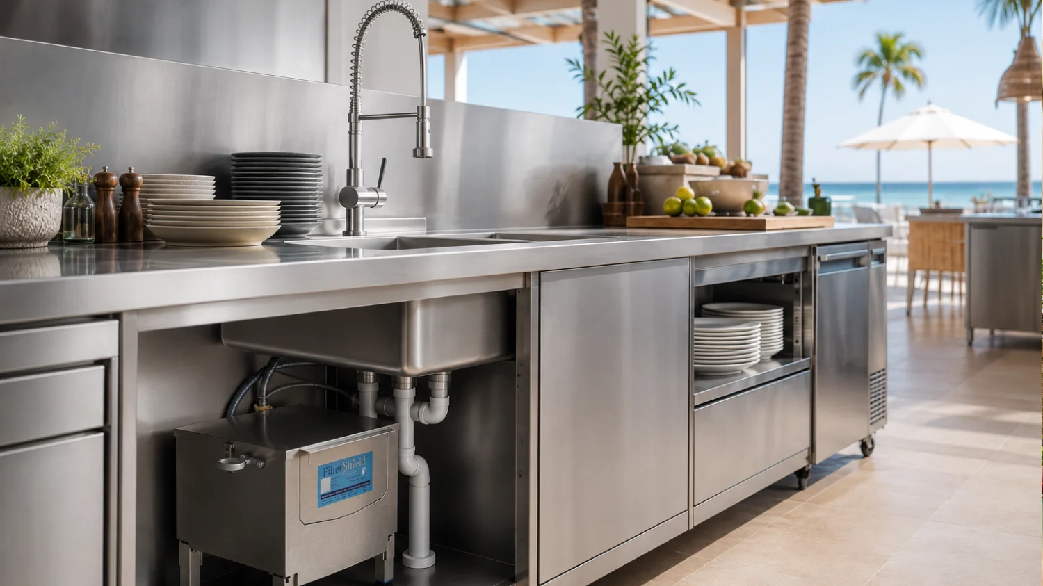EPAS FilterShield commercial food solids filtration system for professional kitchen wastewater and sink drainage