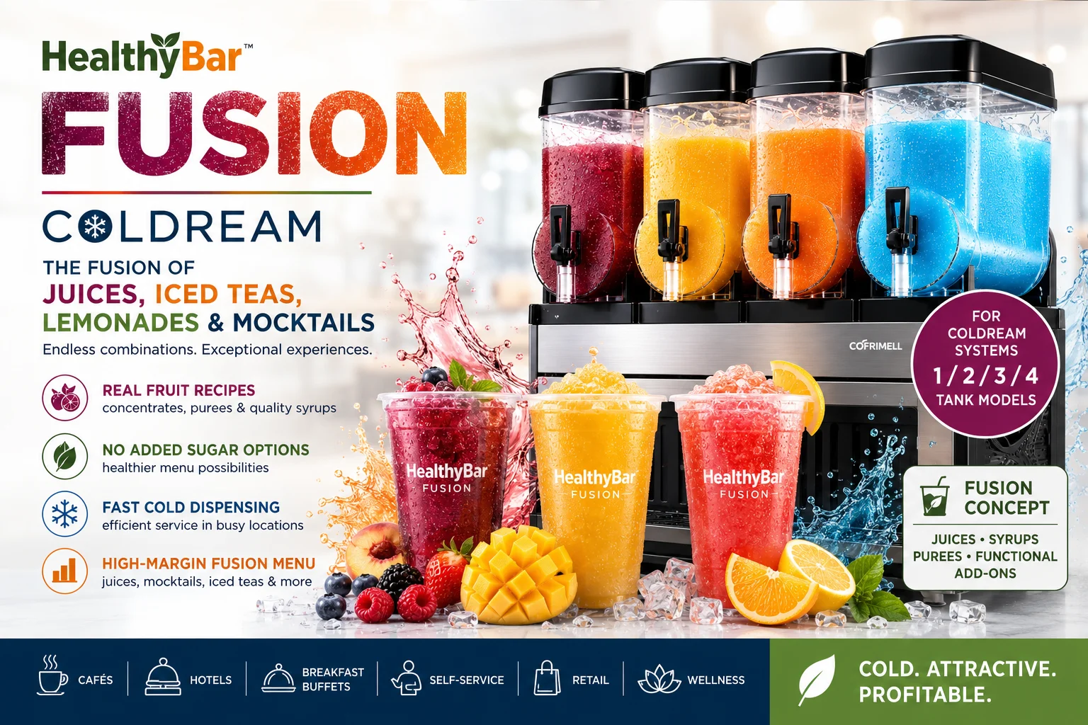 HealthyBar FUSION Coldream cold drink dispenser for juices, iced teas, lemonades and mocktails on LifeEnergy